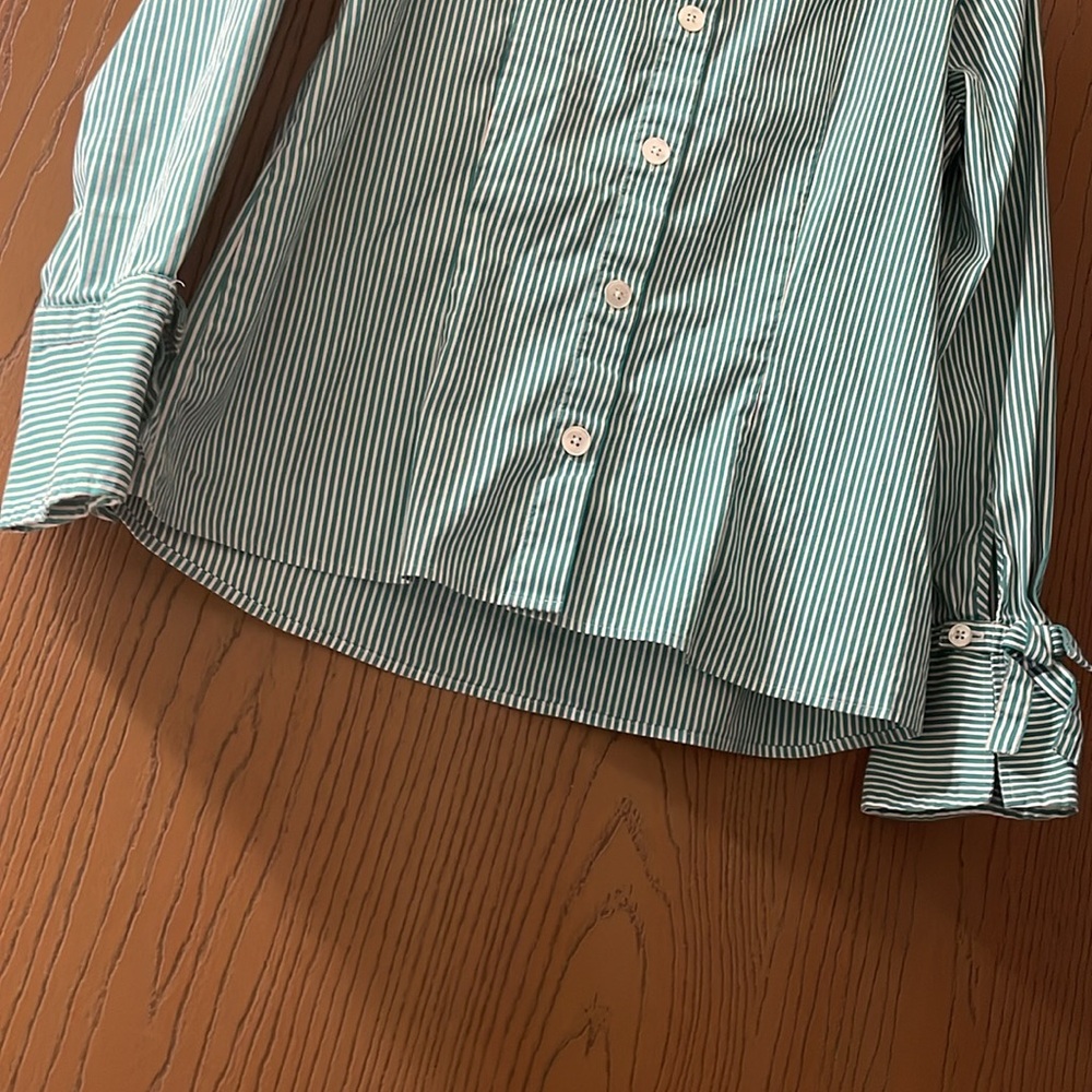 Talbots women’s long sleeve green & white striped blouse~ Large - Picture 7 of 10